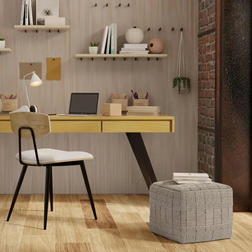 Elmer - Square Woven Pouf - Untreated / Gray Heavy Duty