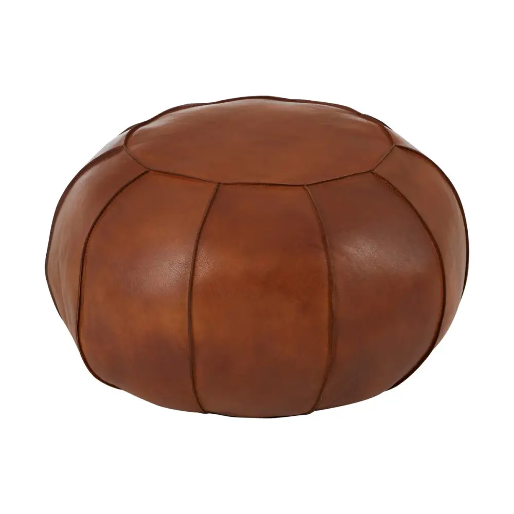 Handcrafted Buffalo Leather Pouffe - Tan