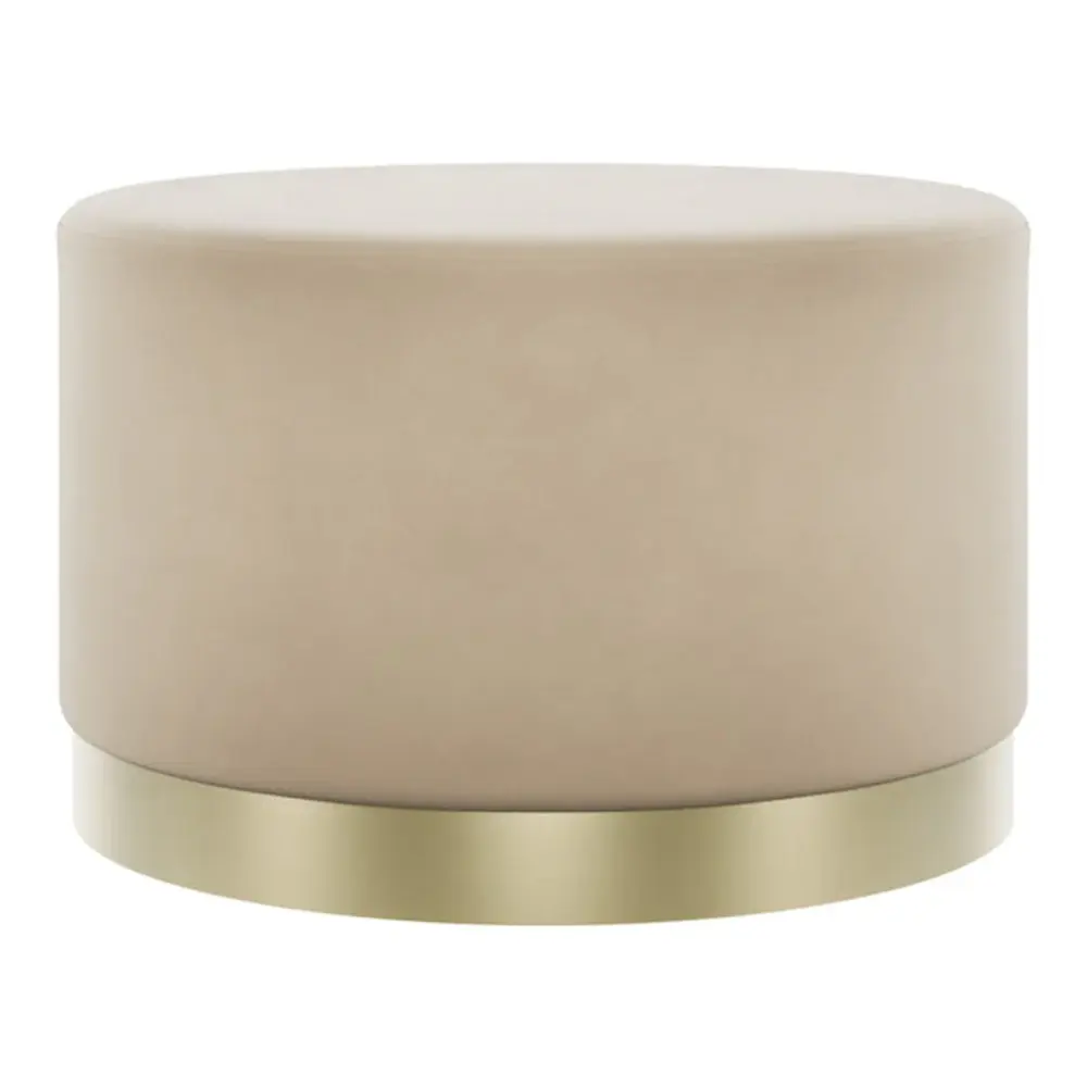 Kara Large Pouffe - Beige Velvet & Textured Gold