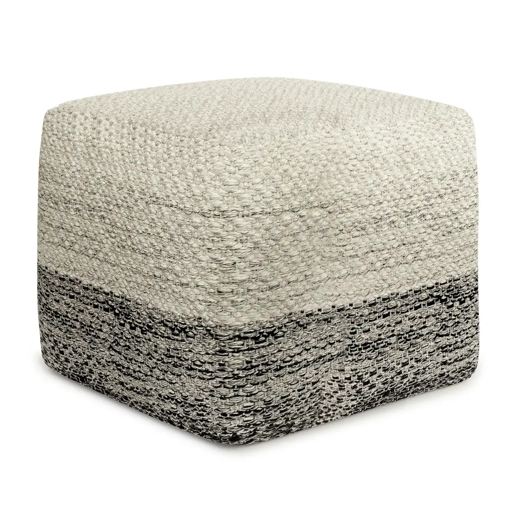 Macie - Square Woven Outdoor / Indoor Pouf - Slate / White Living Room