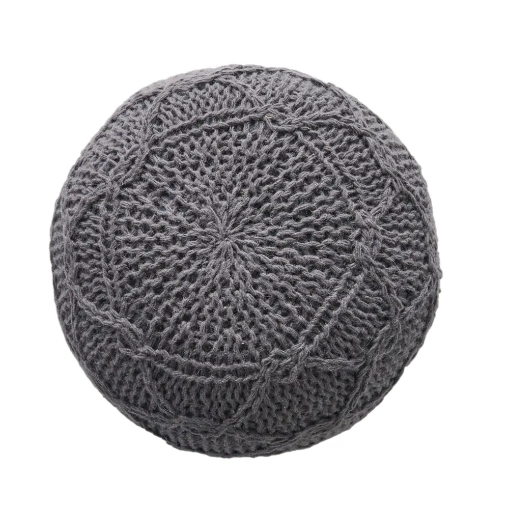 Malibu - Modern Knitted Wool Round Pouf Handmade Design - Charcoal