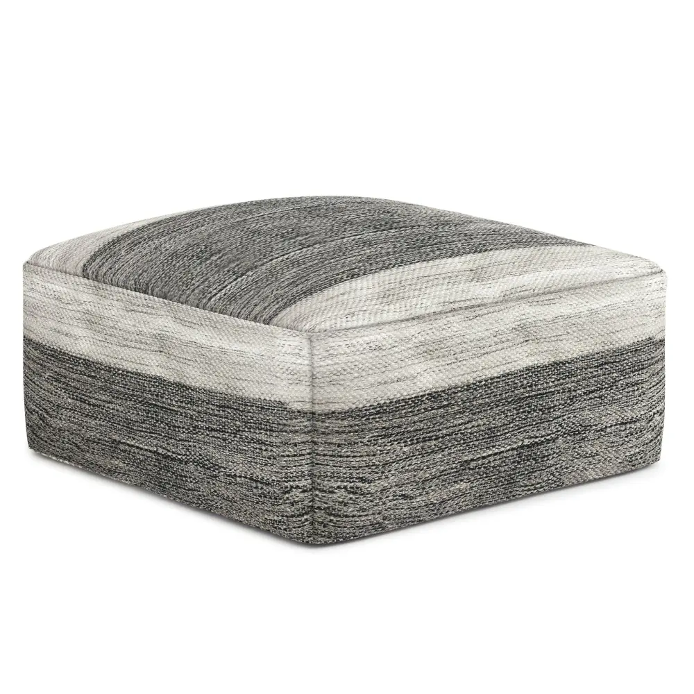 Mathis - Square Woven Outdoor / Indoor Pouf - Charcoal / White | Solid Wood | Removable Cushion