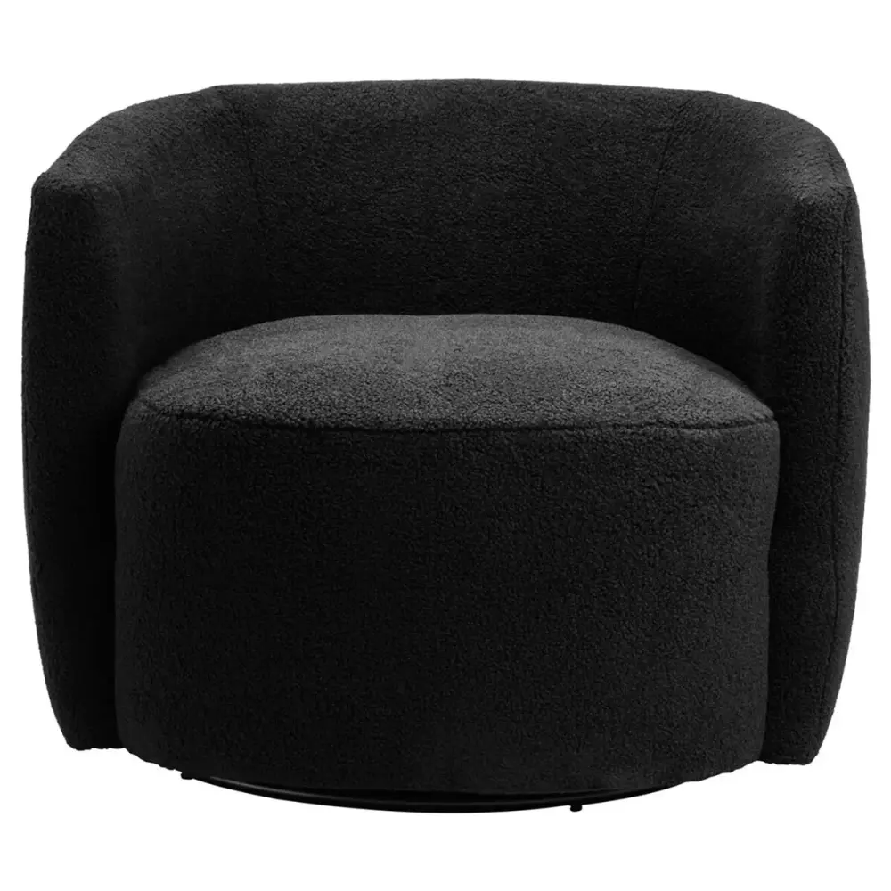 Montreal Boucle Effect Pivot Base Curved Lounge Chair - Black