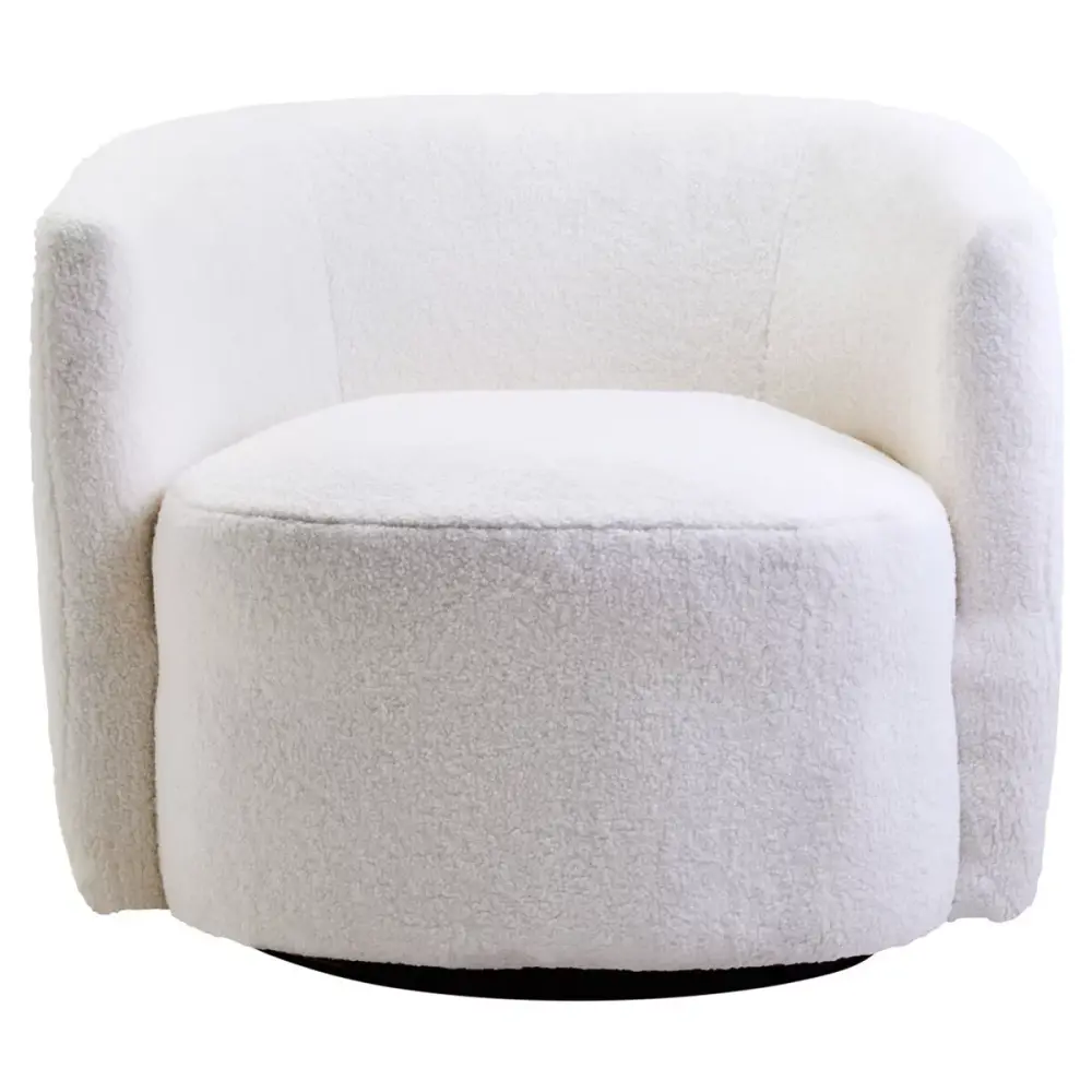 Montreal Boucle Effect Pivot Base Curved Lounge Chair - Ivory