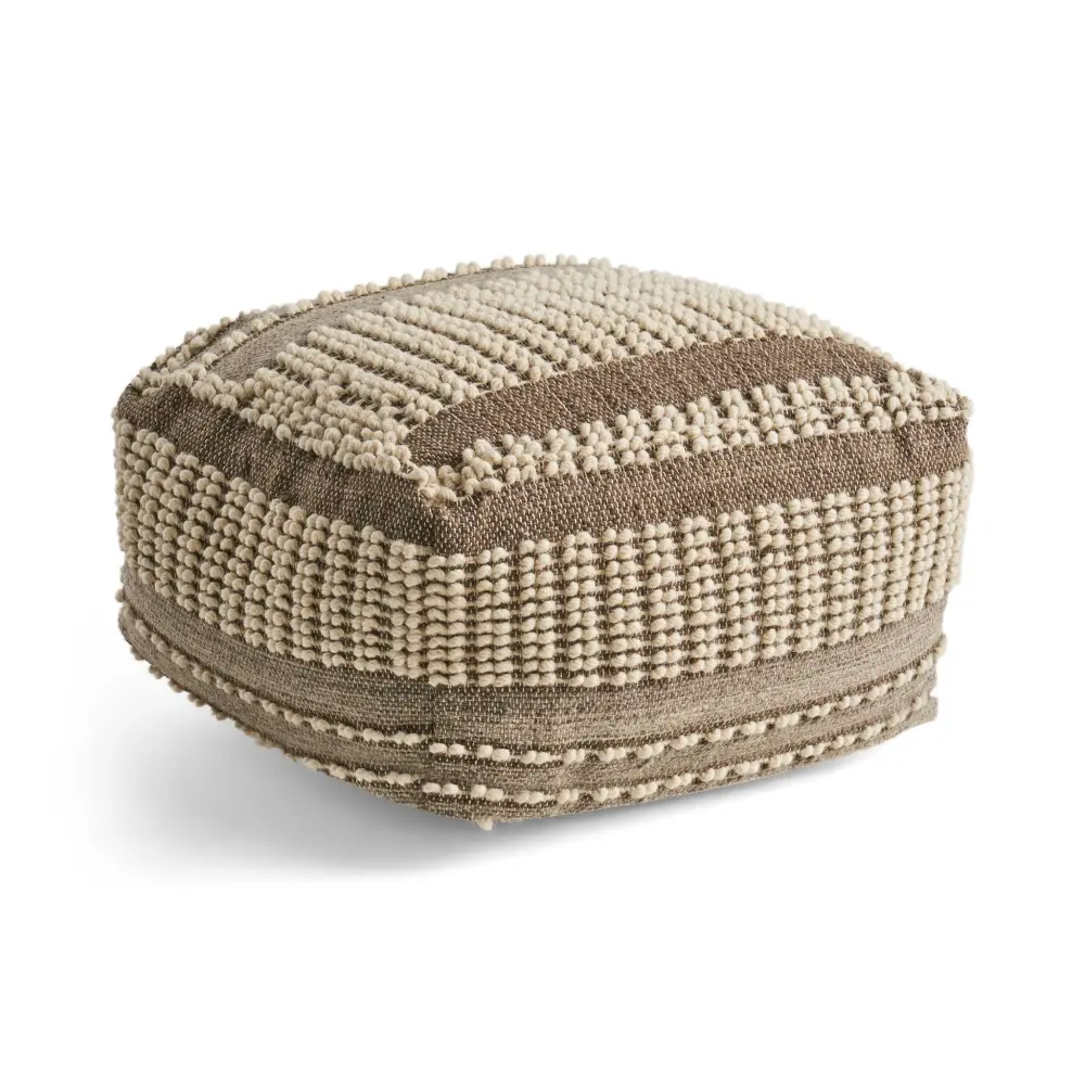 Rustic Wool And Cotton Generous Pouf, Handcrafted Tufted Design - Brown / Beige | Rustic Finish