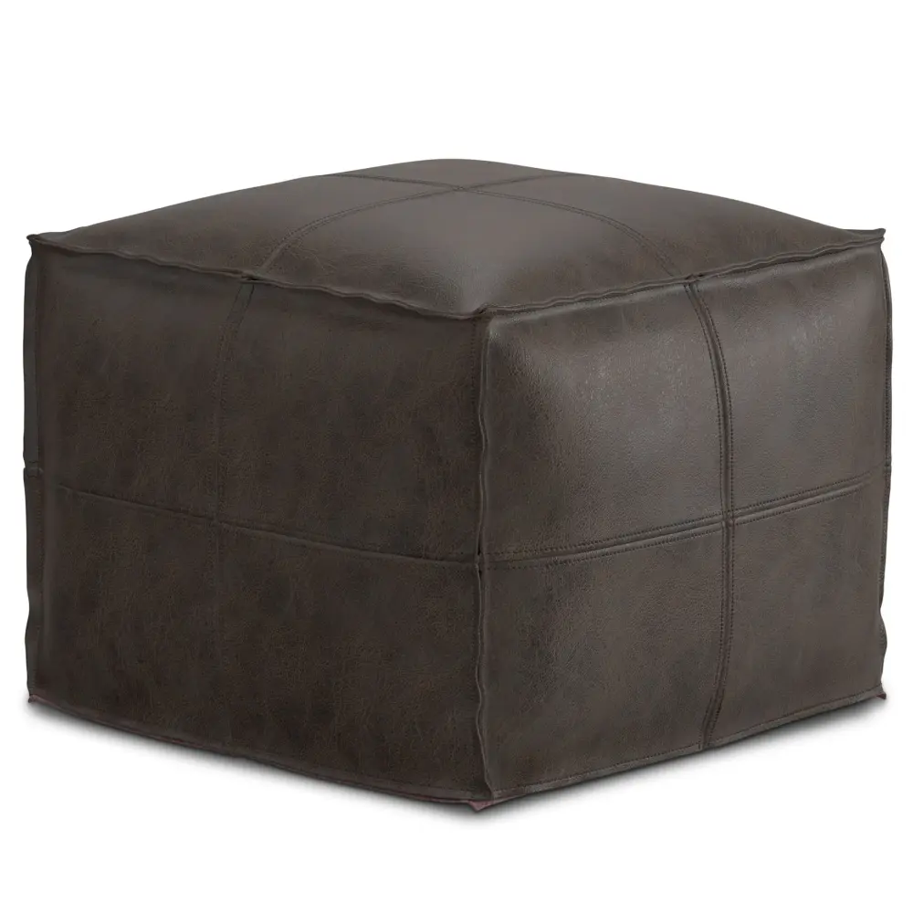 Sheffield - Square Pouf - Distressed Onyx Brown