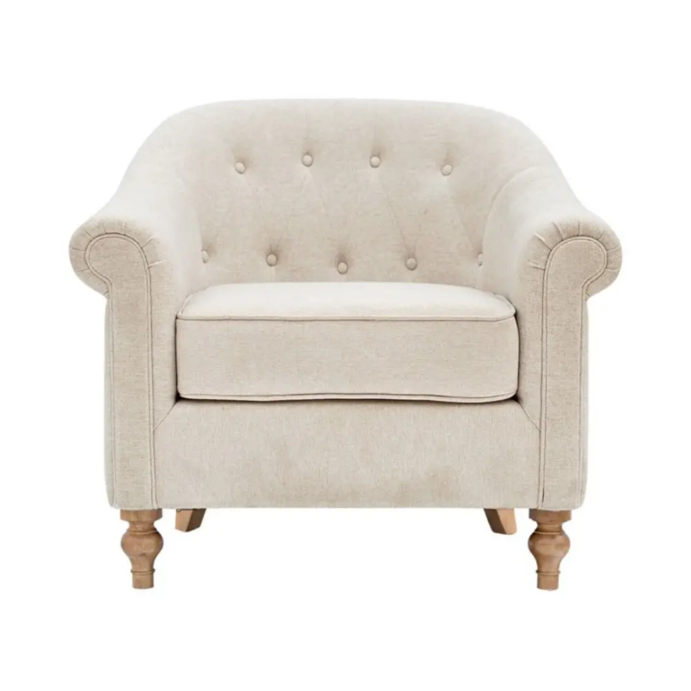 Solid Wood Fayette - Tufted Accent Arm Chair - Cream