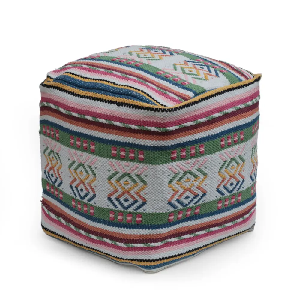 Space-Saving Corner Inca - Handcrafted Peruvian Print Square Pouf Ottoman - Assorted colors