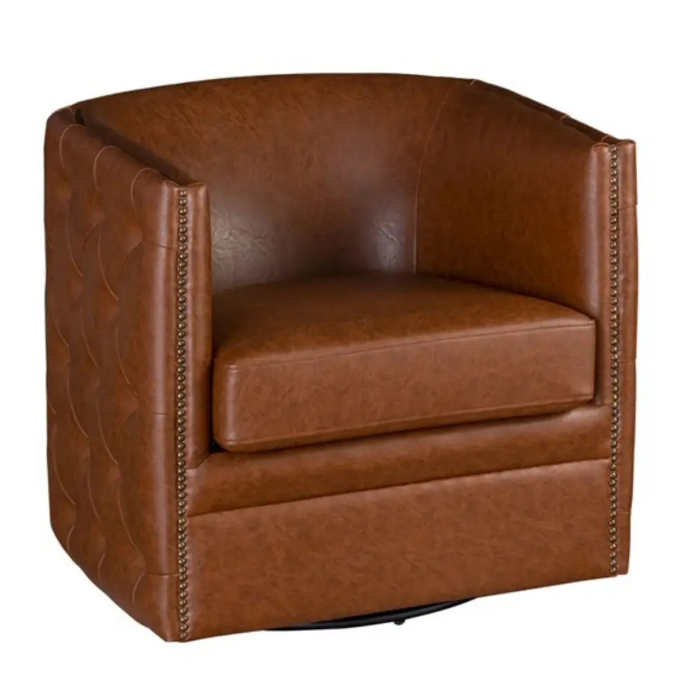 Swivel Chair Tufted Barrel Design And Nailhead Accents