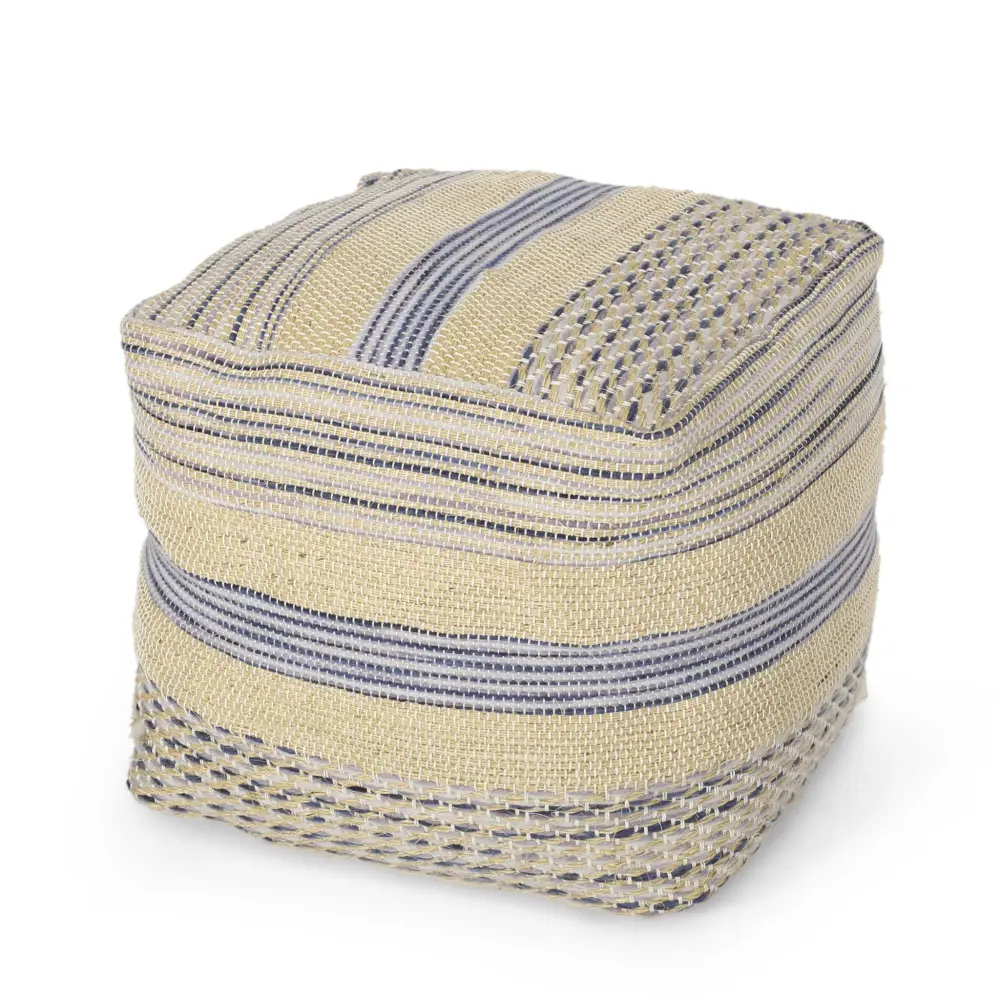 Western - Handcrafted Fabric Pouf, Long-lasting - Natural / Blue