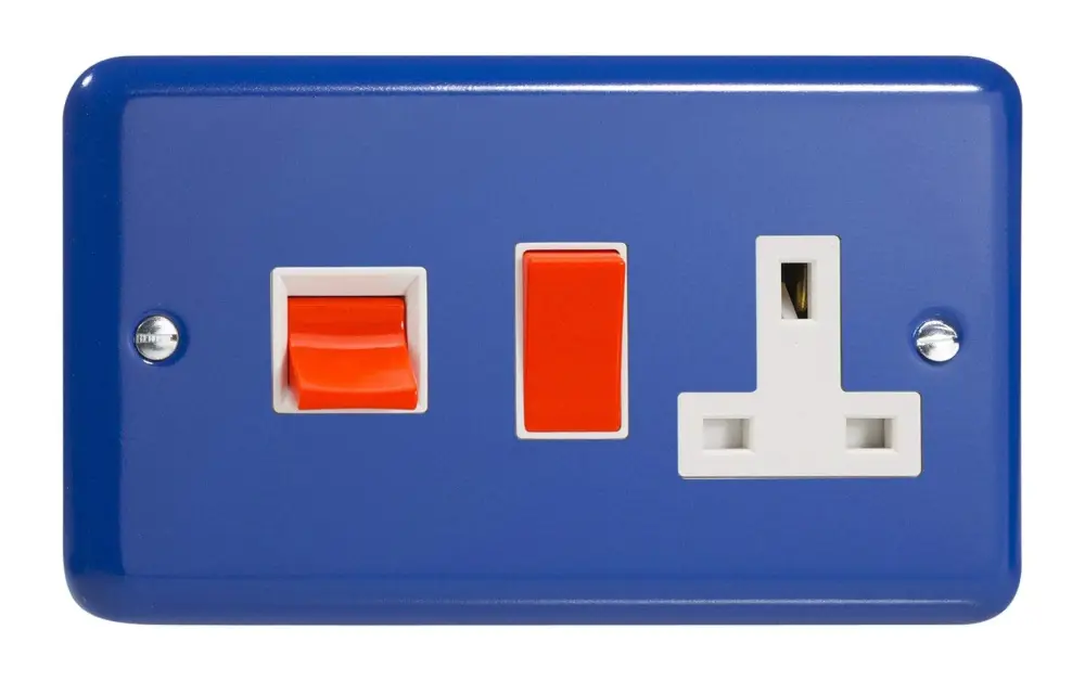 Varilight 45A Cooker Panel 13A Double Pole Switched Plug Socket Outlet cherry Rocker) Reflex Blue XY45PW.RB