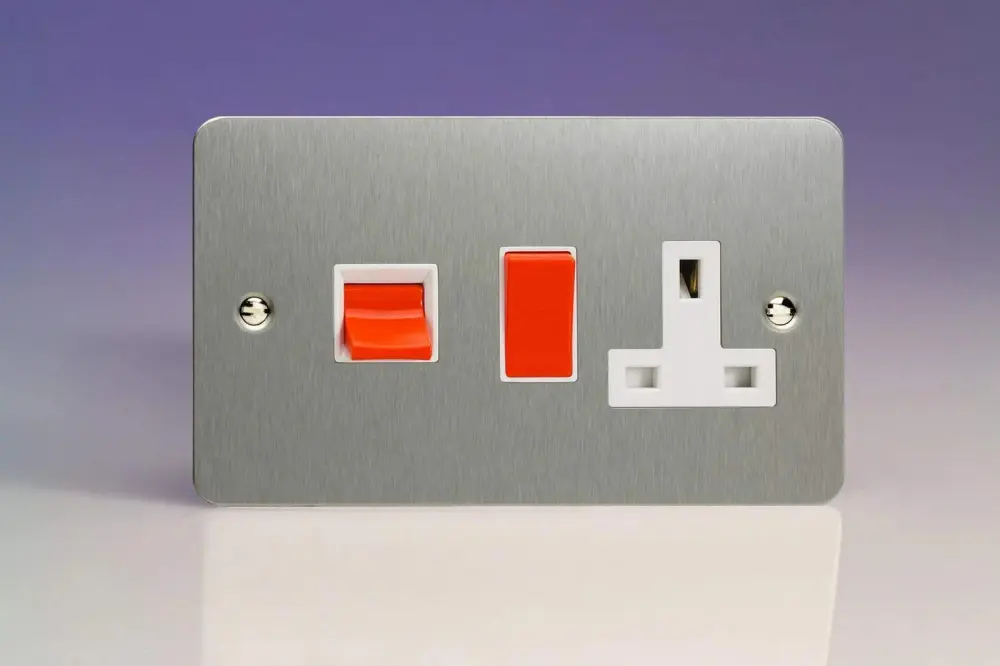 Varilight XFS45PW 45A Cooker Panel 13A Socket Brushed Alloy White Insert