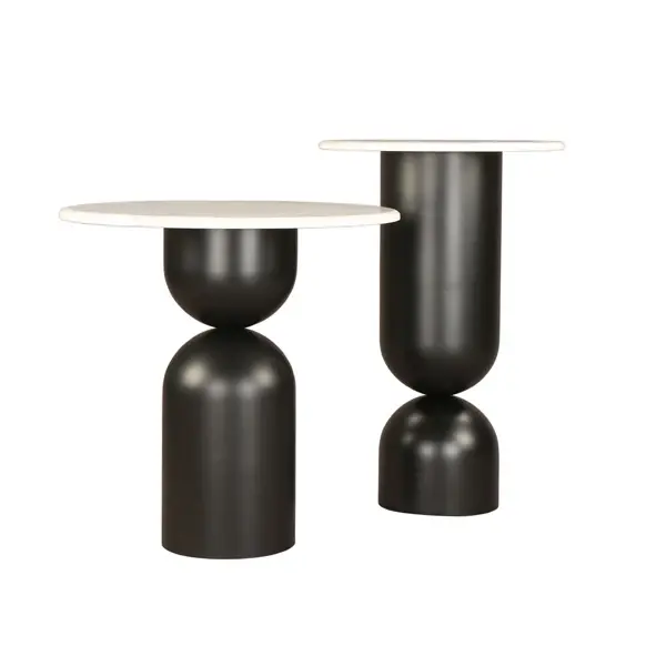 Babel Set 2 Marble Nest Tables - Matt Black