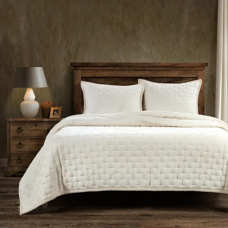 Stella Faux Silk Velvet Pintuck 3PC Quilt Place, Stone