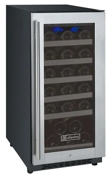 Allavino 15" Wide FlexCount II Tru-Vino 30 Bottle Single Zone Stainless Metal Steel Right Hinge Wine Refrigerator, VS...