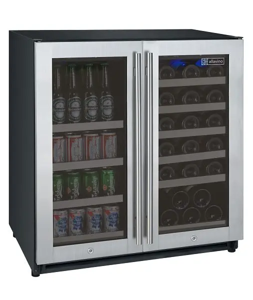 Allavino Authentic 30" Wide FlexCount II Tru-Vino 30 Bottle/88 Can Dual Zone Stainless Metal Steel Constructed- Wine ...