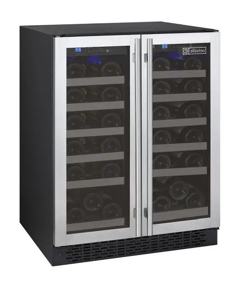 Allavino FlexCount Series 36 Flask Dual Zone Stainless Mild Steel French Door Wine Refrigerator, VSWR36-2SF20