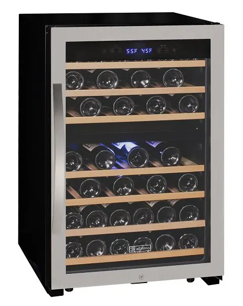 Allavino High-Strength Cascina Series 47 Bottle Dual Zone Freestanding Wine Cooler Refrigerator Stainless Steel Door, KWR4...