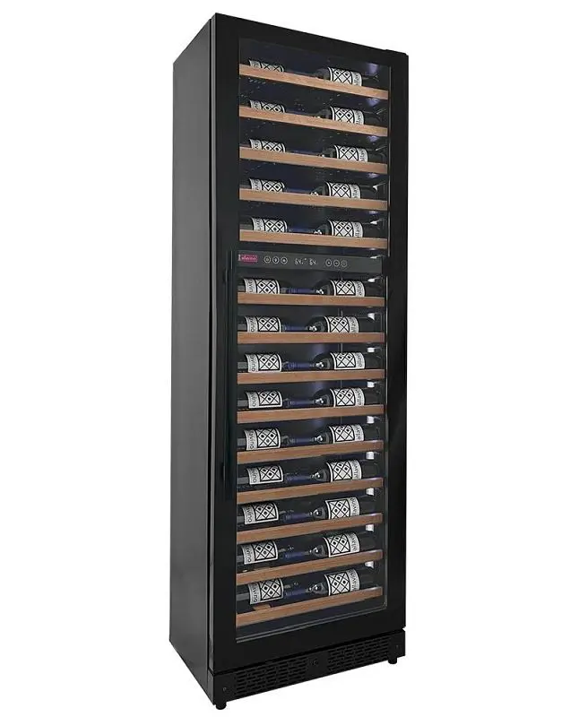 Allavino Reserva Series 67 Bottle 71" Tall Dual Zone Right Hinge Black Shallow Wine Refrigerator Wood Front Shelves, ...