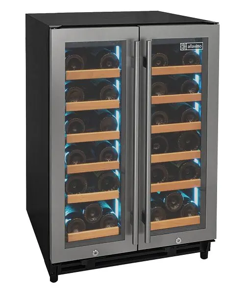 Allavino Reserva Series 36 Bottle Dual Zone Wine Refrigerator Stainless Mild Steel French Doors, VSW3634FD-2S