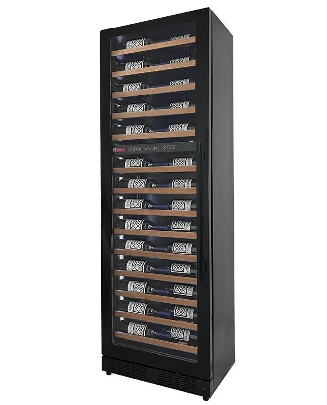 Allavino Reserva Series 67 Flask 71" Tall Dual Zone Left Hinge Matte Black Shallow Wine Refrigerator Wood Front Shelv...