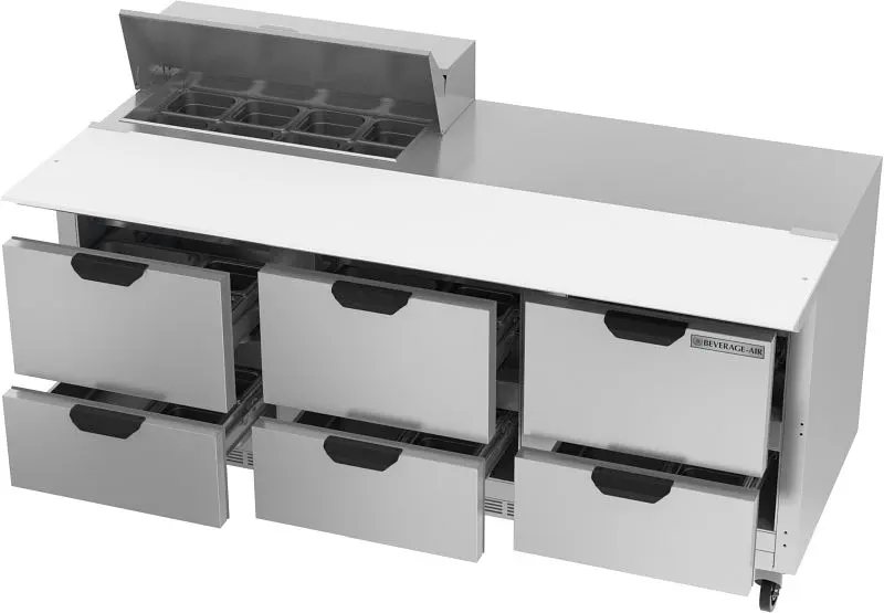 Beverage-Air High-Performance Sandwich Prep Table Drawers, Exterior Dimensions: WxDxH: 72” X 32" X 45 1/8”, 456 l...