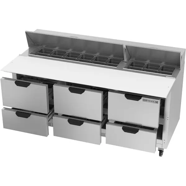 Beverage-Air High-Strength Sandwich Prep Table Drawers & 17” Cutting Board, Exterior Dimensions: WxDxH: 72"W x ...