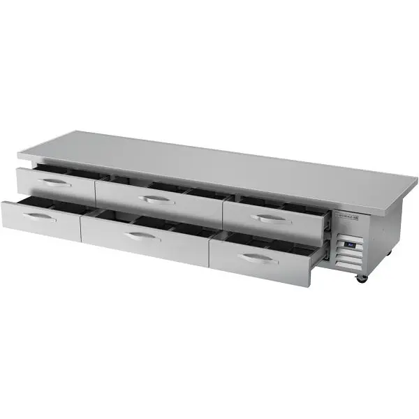 Beverage-Air Jumbo Chef Base Refrigerator, Six Drawer Extended Top, Exterior Dimensions: WxDxH: 120" X 34 3/4” X 24...