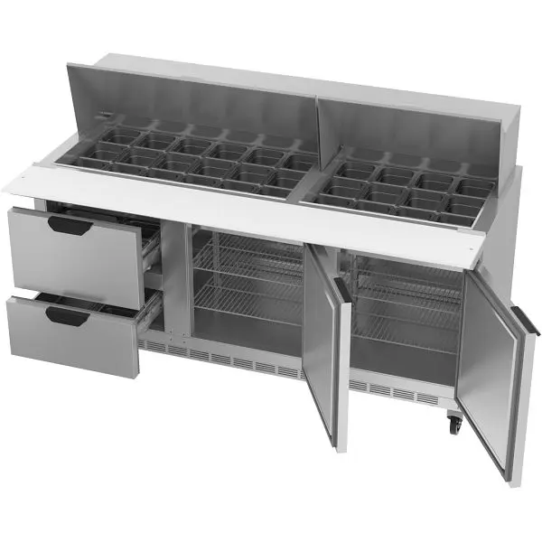 Beverage-Air Lightweight Mega Top Sandwich Prep Table Drawers, Exterior Dimensions: WxDxH: 72"W x 38 3/8"D x 49&...