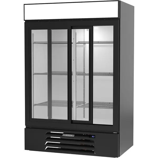 Beverage-Air MarketMax Refrigerator Black Sliding Glass Door Model, Exterior Dimensions: WxDxH: 52" X 32 1/4" X ...