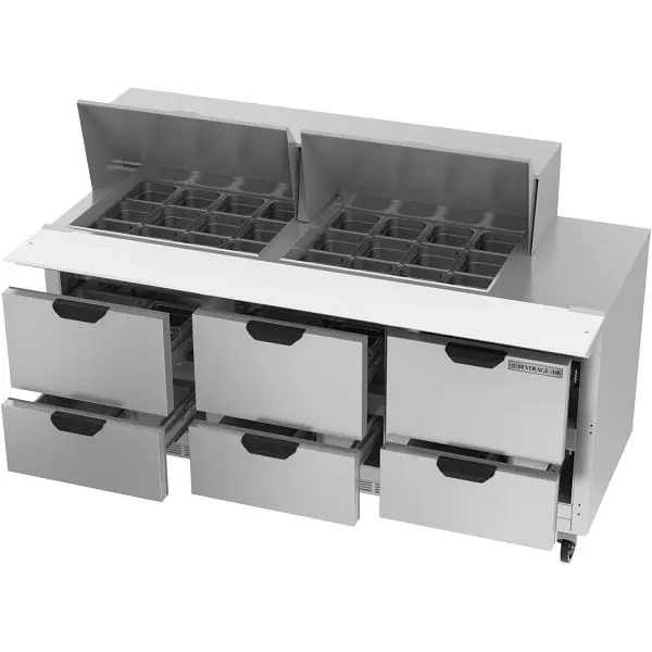 Beverage-Air Mega Top Sandwich Prep Table Drawers, Exterior Dimensions: WxDxH: 72"W x 38 3/8"D x 49"H, 496 ...