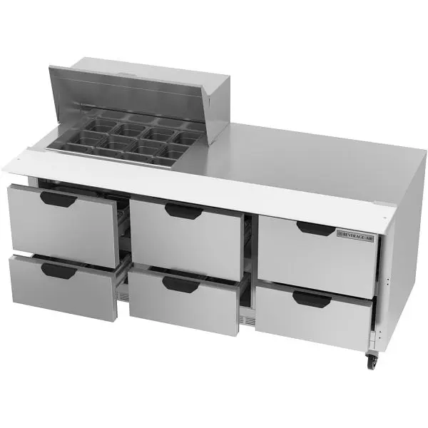 Beverage-Air Mega Top Sandwich Prep Table Drawers, Exterior Dimensions: WxDxH: 72"W x 38 3/8"D x 49"H, Draw...