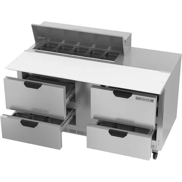 Beverage-Air Quality Sandwich Prep Table 4 Drawers & 17” Cutting Board, 10 Pans, Exterior Dimensions: WxDxH: 60&quot...