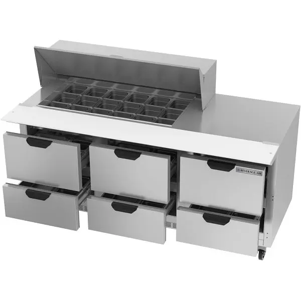Beverage-Air Quick-Release Mega Top Sandwich Prep Table Drawers, Exterior Dimensions: WxDxH: 72"W x 38 3/8"D x 4...