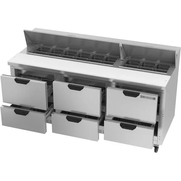 Beverage-Air Ribbed Sandwich Prep Table Drawers, Exterior Dimensions: WxDxH: 72"W x 32"D x 45 1/8"H, 18 Pan...
