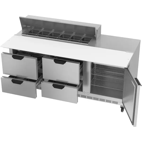 Beverage-Air Sandwich Prep Table Drawers & 17” Cutting Board, Exterior Dimensions: WxDxH: 72"W x 38 3/8"D ...
