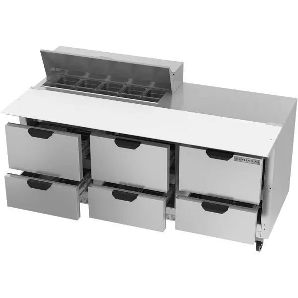 Beverage-Air Sandwich Prep Table Drawers & 17” Cutting Board, Exterior Dimensions: WxDxH: 72” X 38 3/8” X 45 1/8...