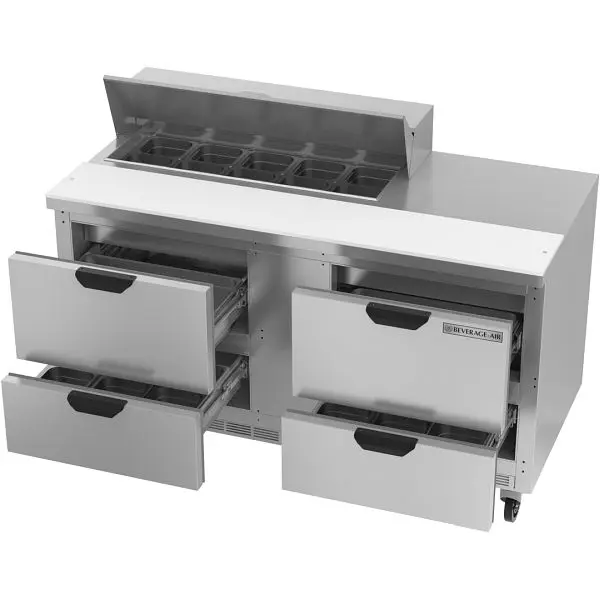 Beverage-Air Sandwich Prep Table Drawers, Exterior Dimensions: WxDxH: 60"W x 31 7/8"D x 45"H, 10 Pans, 4 Dr...