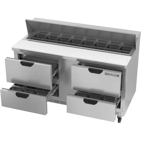Beverage-Air Sandwich Prep Table Drawers, Exterior Dimensions: WxDxH: 60"W x 31 7/8"D x 45"H, 16 Pans, 4 Dr...
