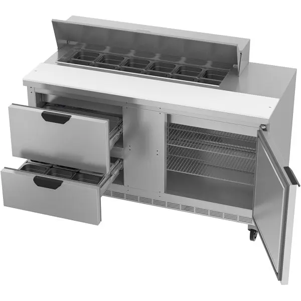 Beverage-Air Sandwich Prep Table Drawers, Exterior Dimensions: WxDxH: 60"W x 31 7/8"D x 45"H, 12 Pans, 2 Dr...