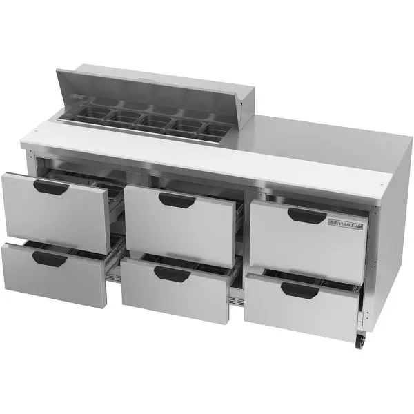 Beverage-Air Sandwich Prep Table Drawers, Exterior Dimensions: WxDxH: 72"W x 32"D x 45 1/8"H, 10 Pans, 6 Dr...