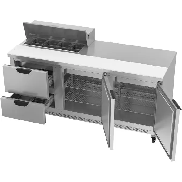 Beverage-Air Sandwich Prep Table Drawers, Exterior Dimensions: WxDxH: 72"W x 32"D x 45 1/8"H, 8 Pans, 2 Dra...