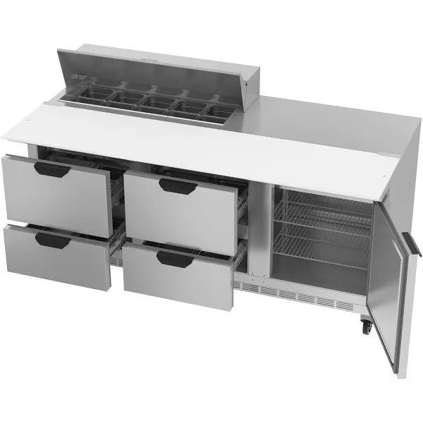 Beverage-Air Sandwich Prep Table Drawers, Exterior Dimensions: WxDxH: 72"W x 38 3/8"D x 45 1/8"H Casters, S...