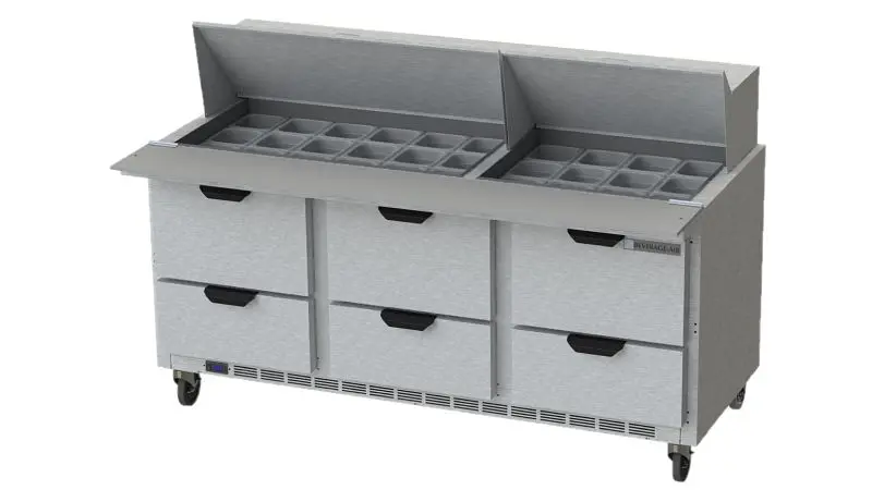 Beverage-Air Sandwich Prep Table Drawers, Exterior Dimensions: WxDxH: 72"W x 38 3/8"D x 49"H Casters, SPED7...