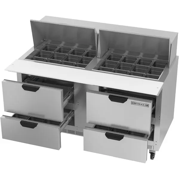 Beverage-Air Sandwich Prep Table Mega Top Drawers, Exterior Dimensions: WxDxH: 60"W x 38 3/8"D x 49"H, 4 Dr...