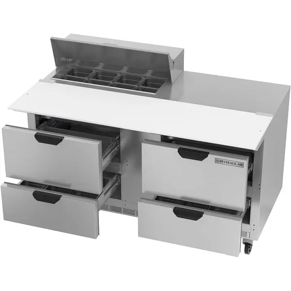 Beverage-Air Streamlined Sandwich Prep Table 4 Drawers & 17” Cutting Board, 8 Pans, Exterior Dimensions: WxDxH: 60&q...