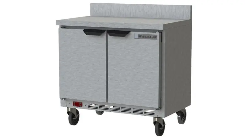 Beverage-Air Worktop Refrigerator Solid Door Foamed- Place Backsplash, Exterior Dimensions: WxDxH: 34” X 24 5/8” X 36 ...