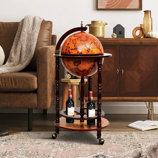 Costway 16th Century Wood Globe Wine Bar Stand, HW47195