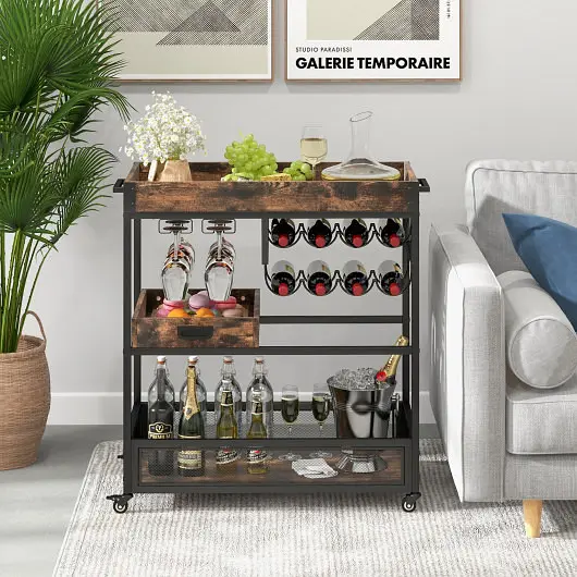 Costway 3-Tier Industrial Buffet Serving Cart Wine Rack, KC55611CF