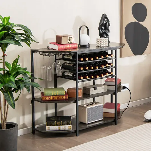 Costway 3-Tier Wine Bar Cabinet Storage Shelves, Gray, JV11141US-GR